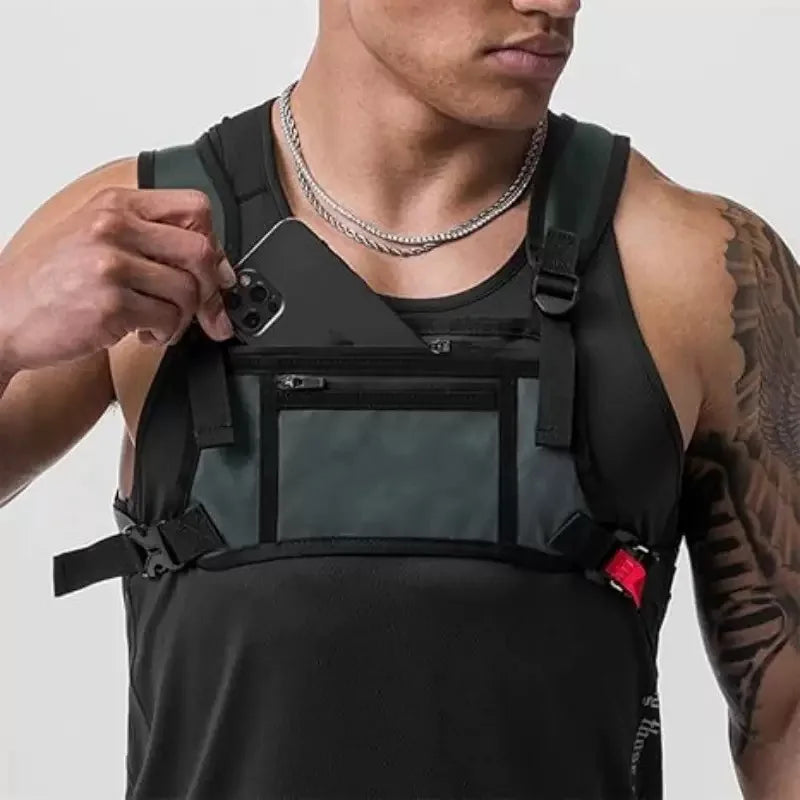 Jogging Sports Front Chest Bag Water-Resistant Multi-Purpose Tacitical Chest Bag Durable Fashion Streetwear Body Bag