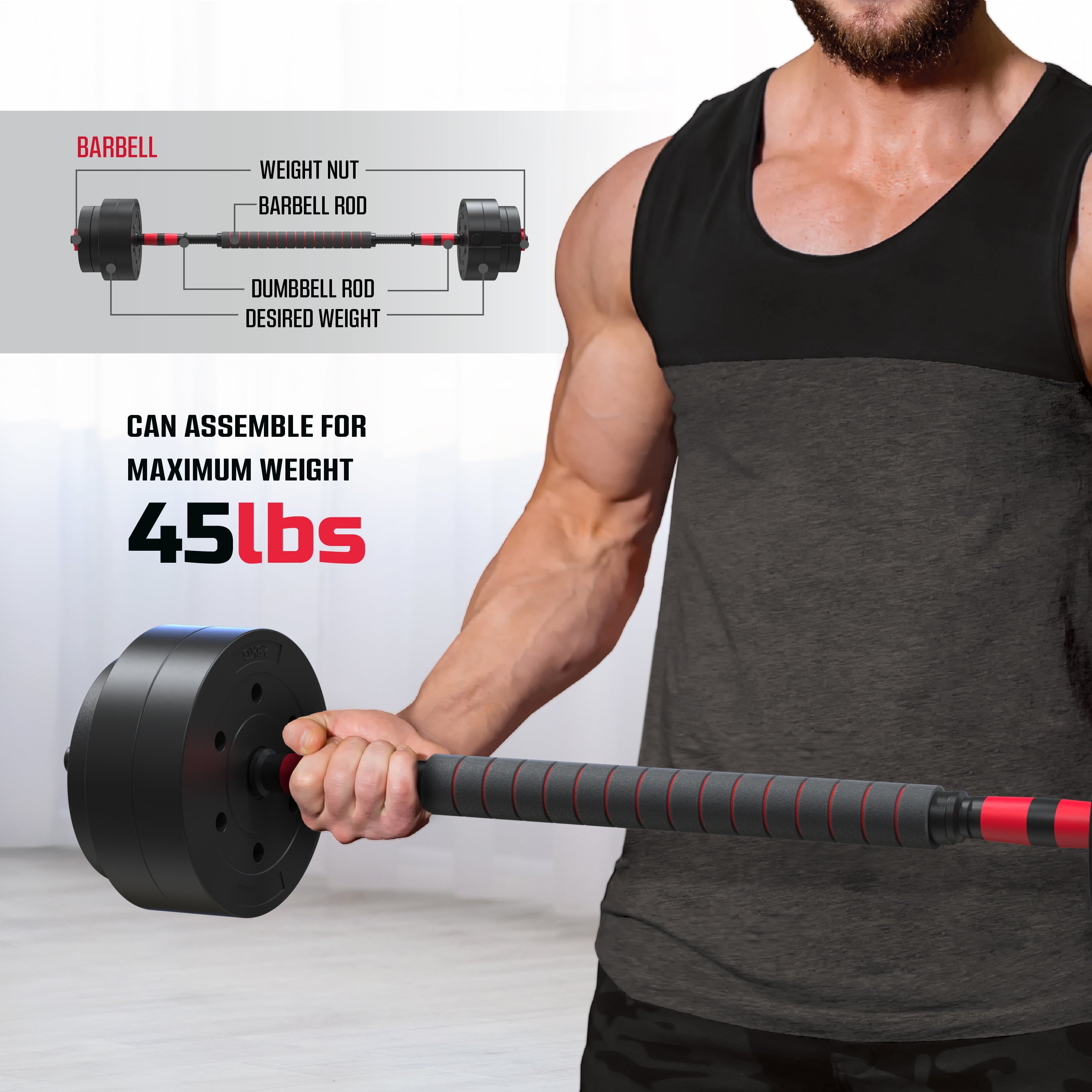Smartbell Gym 5-In-1 Adjustable Dumbbell Set & Weight Set for Home Workouts, 45 Lbs