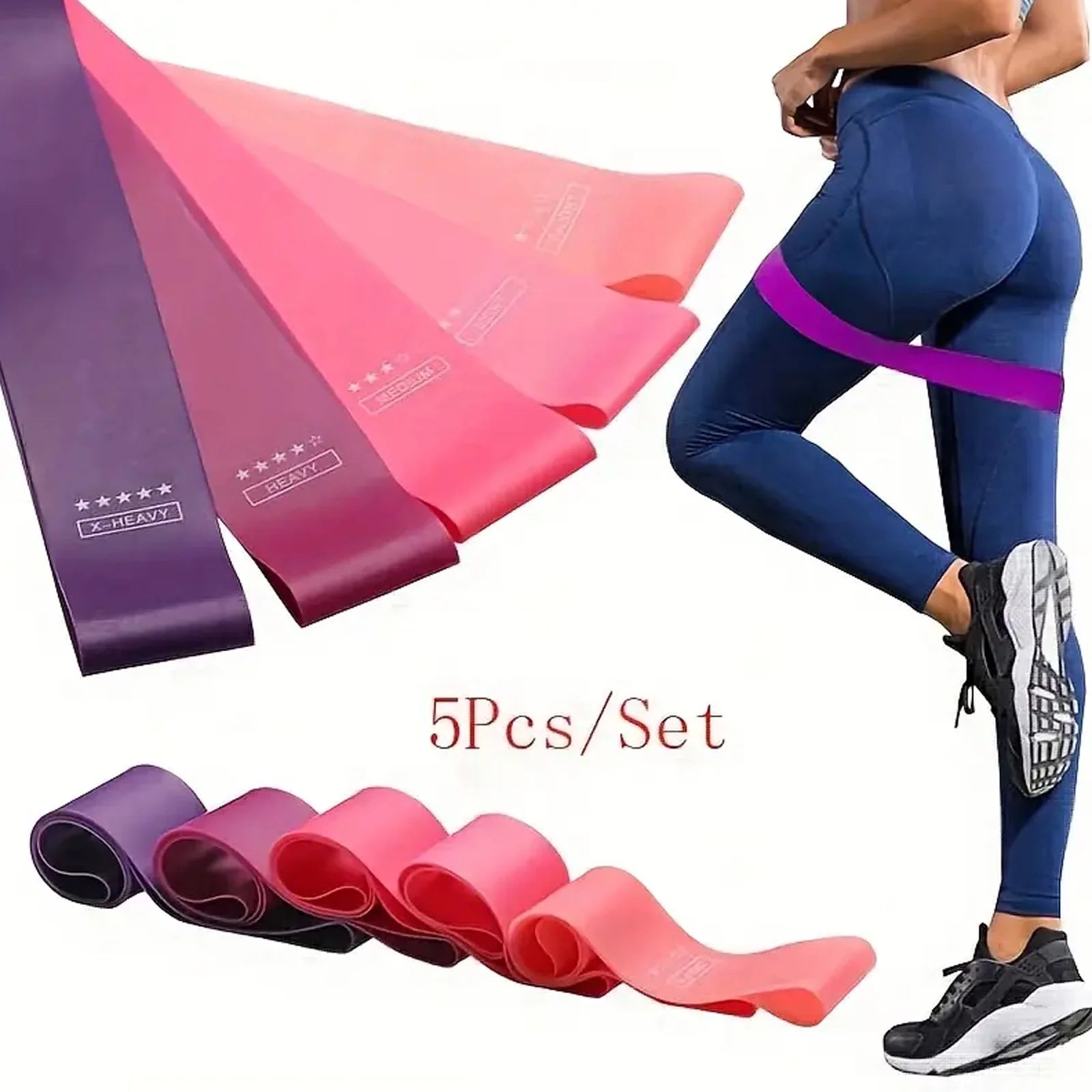 5 Pcs Resistance Bands, Professional Exercise Bands Elastic Stretch Bands for Fitness Yoga Pilates Stretching Strength Training, Workout Bands for Women and Men Home Gym(Blue)